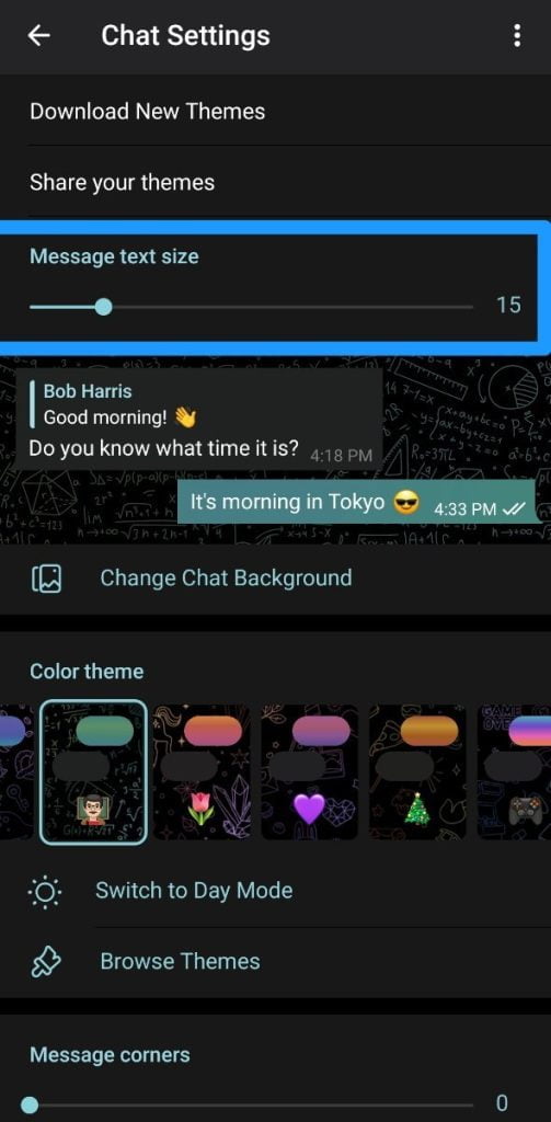 تغییر اندازه متن و فونت تلگرام در اندروید